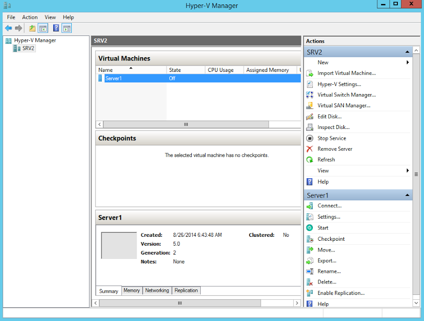 Virtual Machine - Hyper-V Manager Console