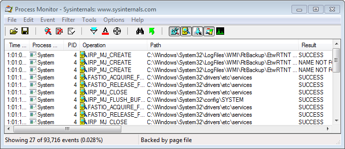 sysinternals process monitor fast io disallowed