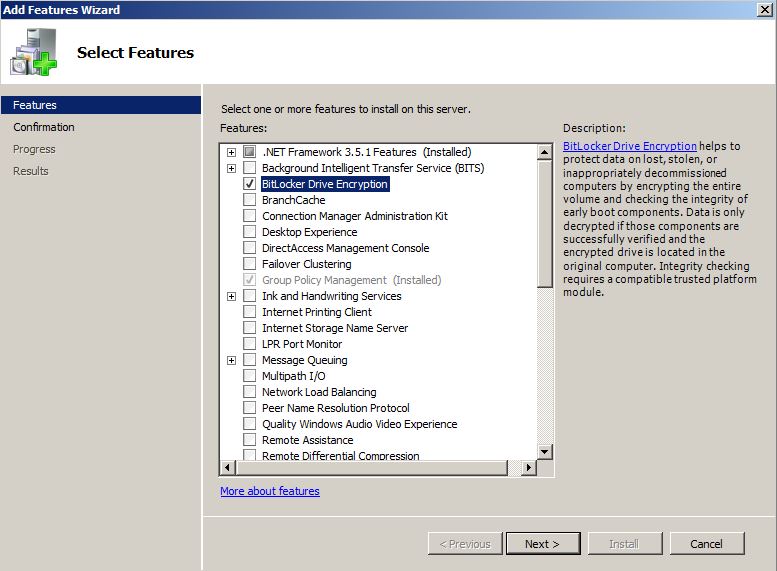 Select Bitlocker Drive Encryption Feature