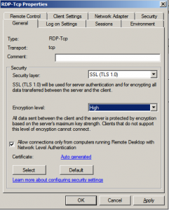 RDP-TCP Properties