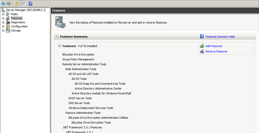 Server Manager Console - Add Features