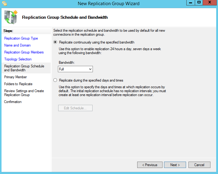 Replication Group Schedule Bandwidth