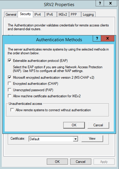 SRV2 Authentication Protocols EAP