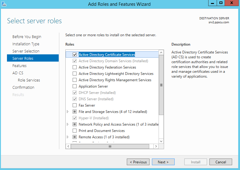 Active Directory Cerficate Service Roles