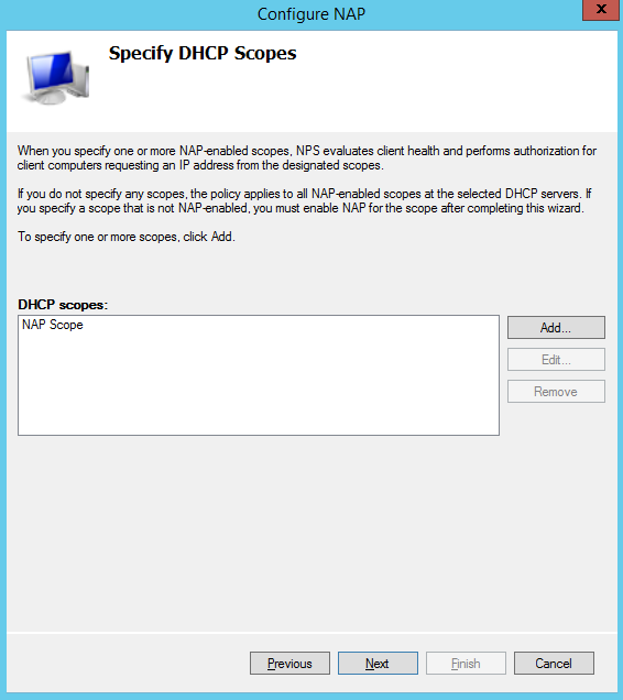 Add DHCP Scope to NAP Policy