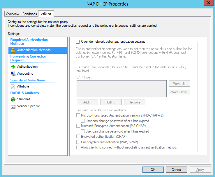 NAP DHCP Properties