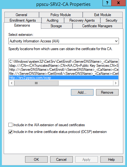 SRV2-CA Properties OCSP