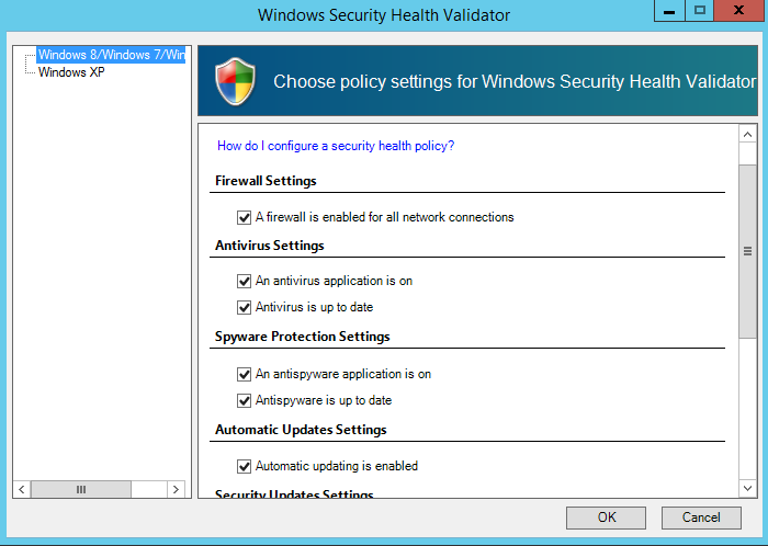 Windows Security Health Validator Configuration