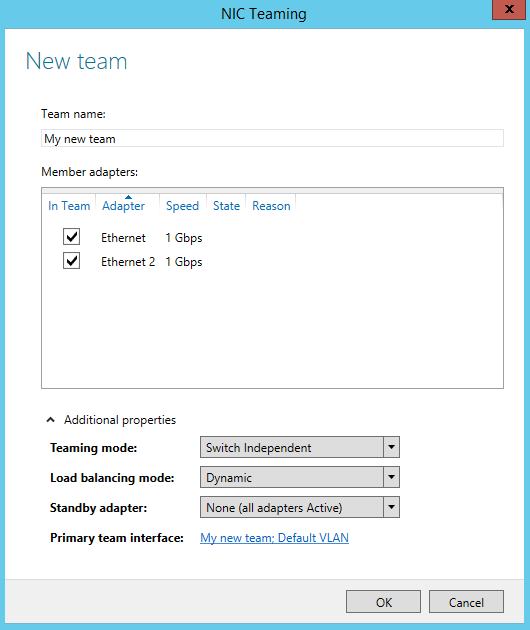 NIC Teaming Settings