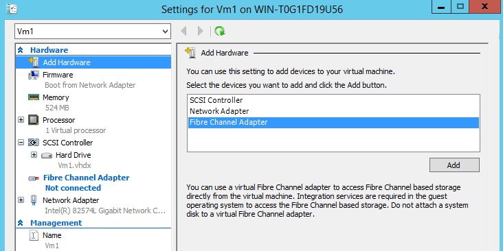 Add a Virtual Fiber Channel to a VM