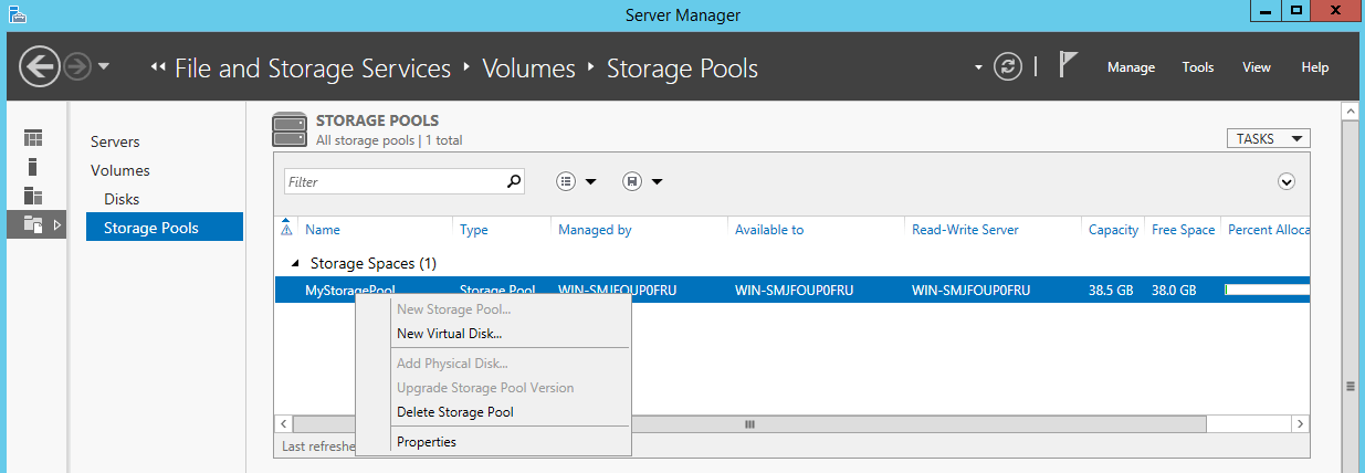 Creating a Virtual Disk in Storage Pools