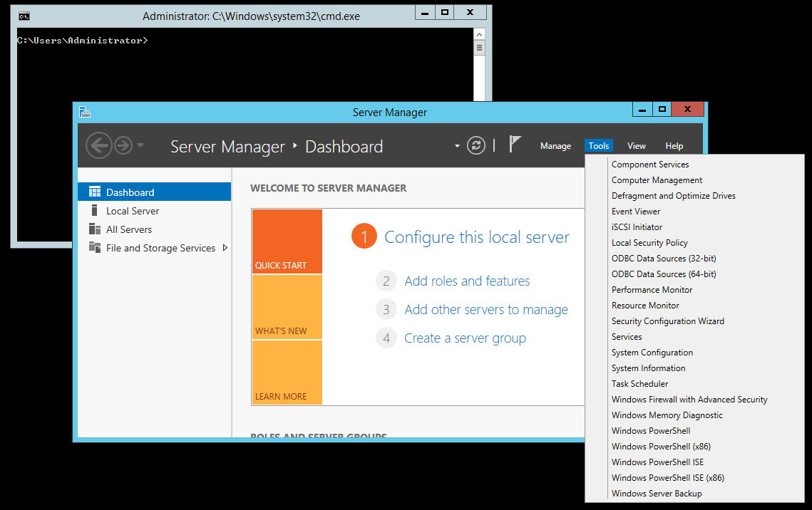 Minimal Server Interface Server Manager Console