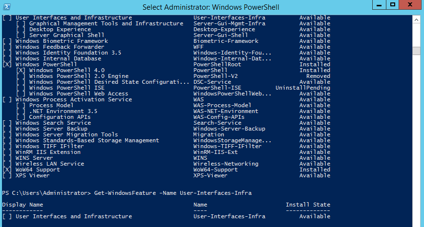Powershell Select Administrator Remove Features