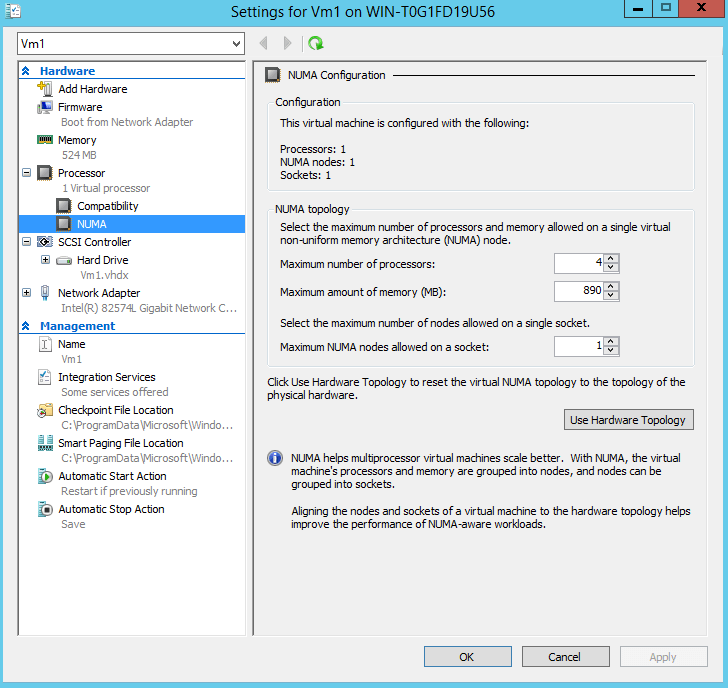 VM Processor - NUMA Settings