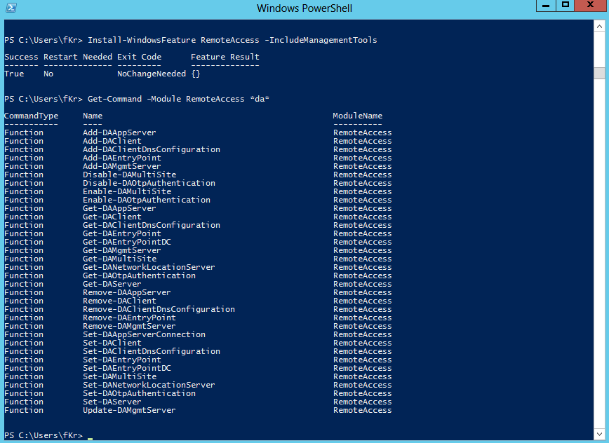 View Config Commands for DirectAccess