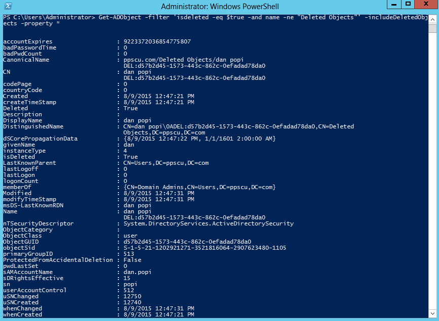 get-adobject isdeleted
