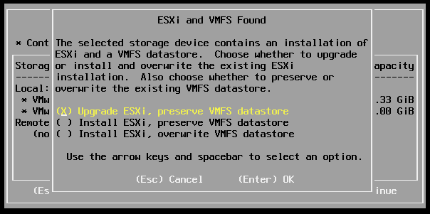 ESXi Datastore Options