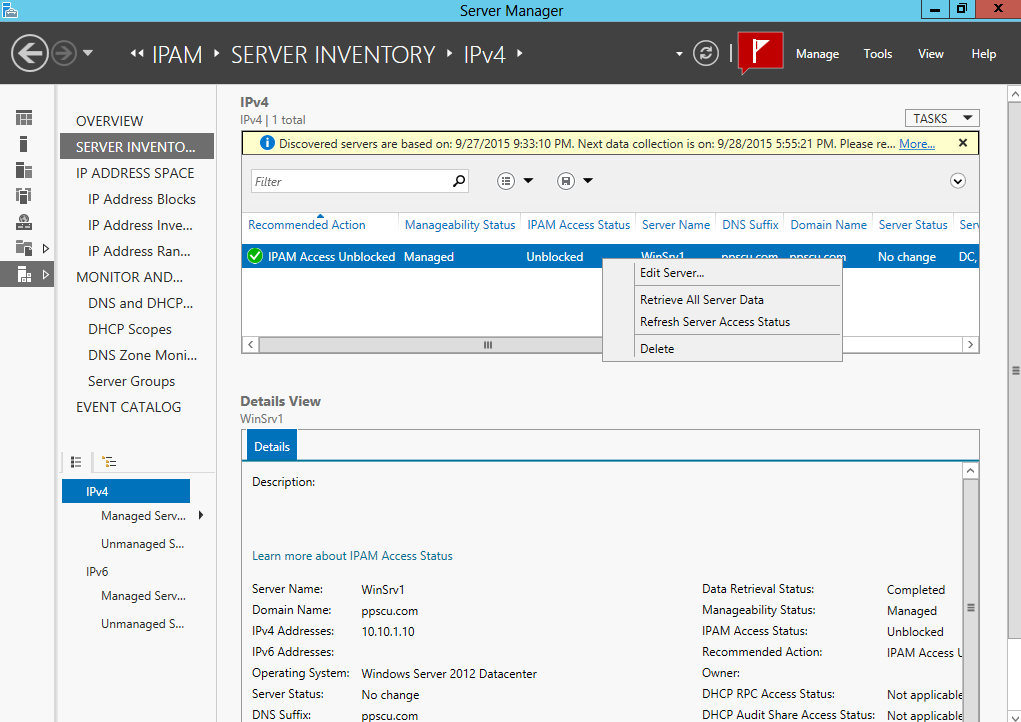 ipam server inventory