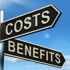 Costs Benefits Choices On Signpost Shows Analysis And Value Of An Investment