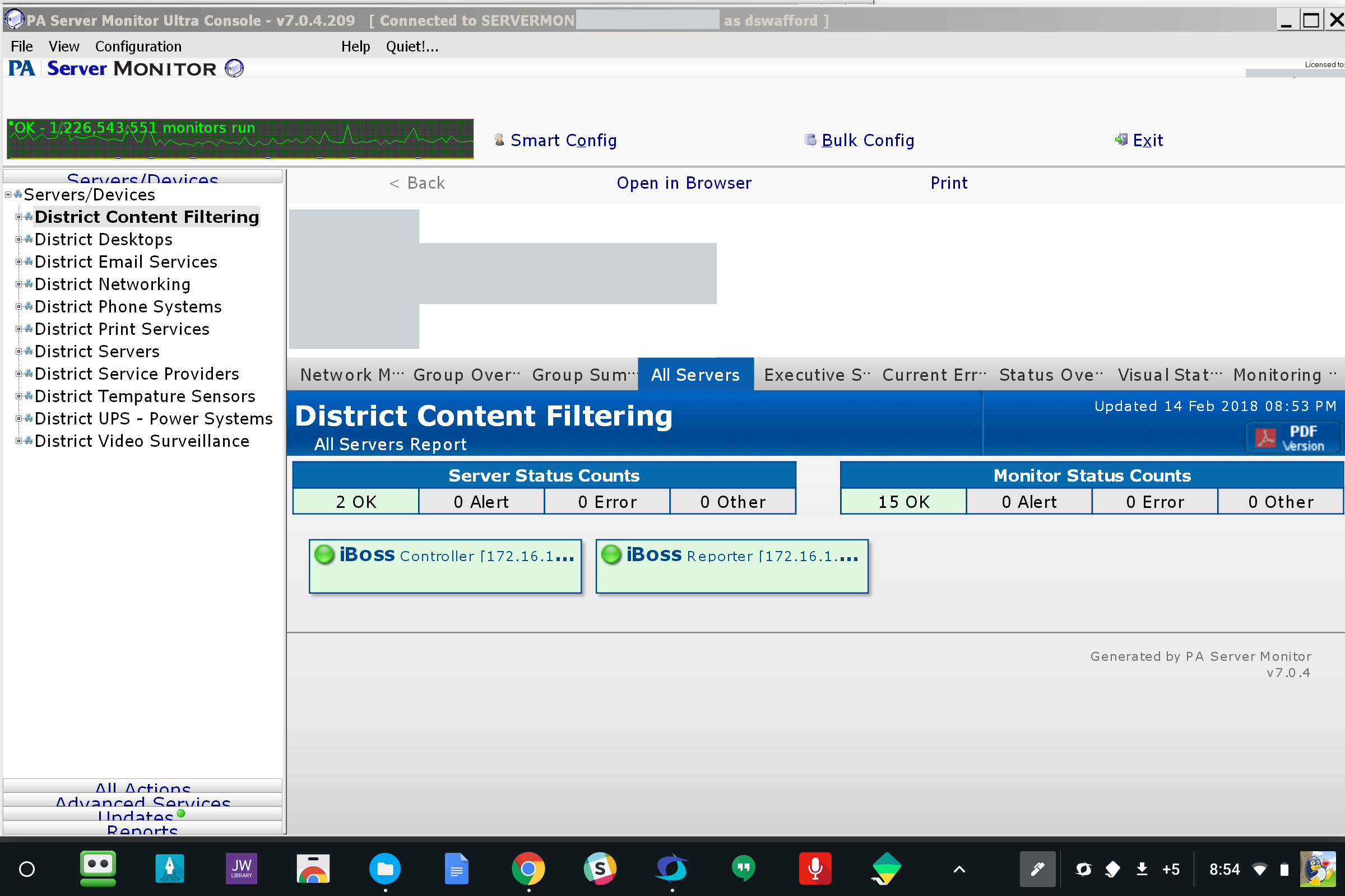 PA Server Monitor on Chromebook