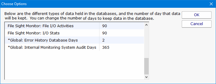 Database Cleanup Settings PA File Sight
