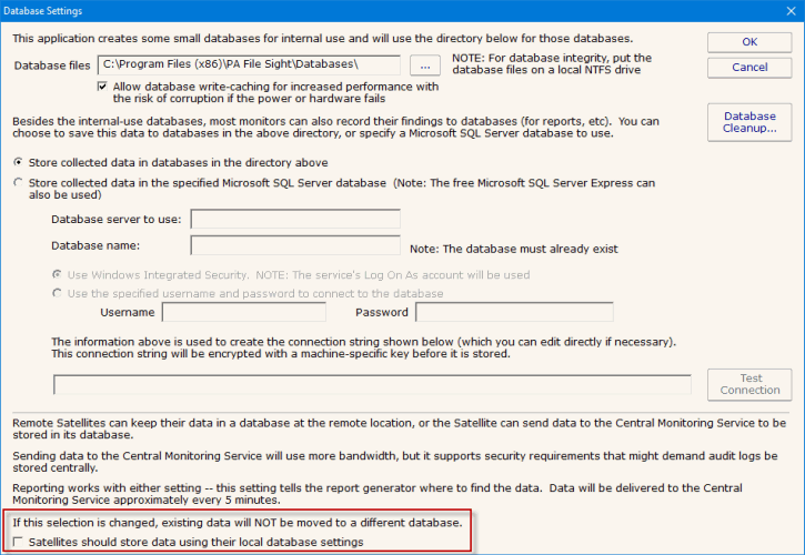 Database Settings PA File Sight