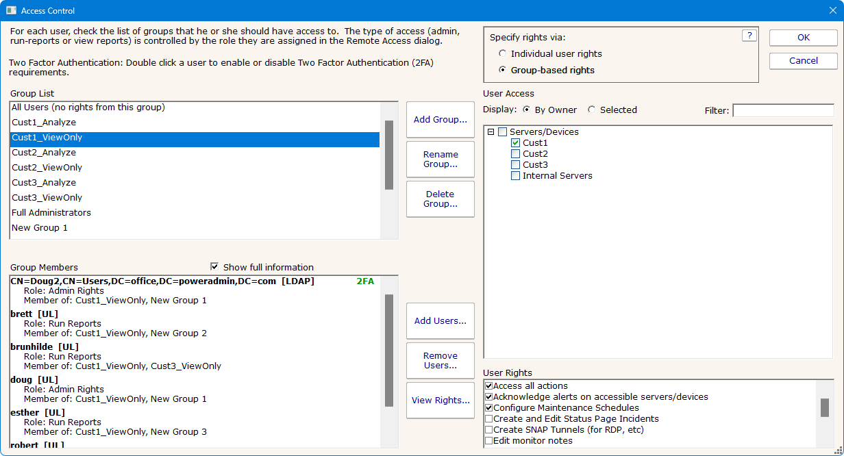 Group based user rights
