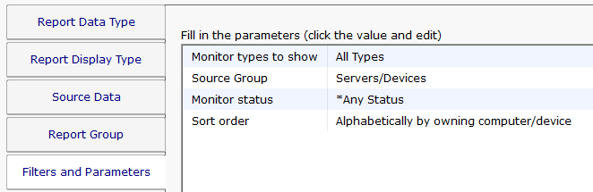 Monitoring Status Filters and Parameters