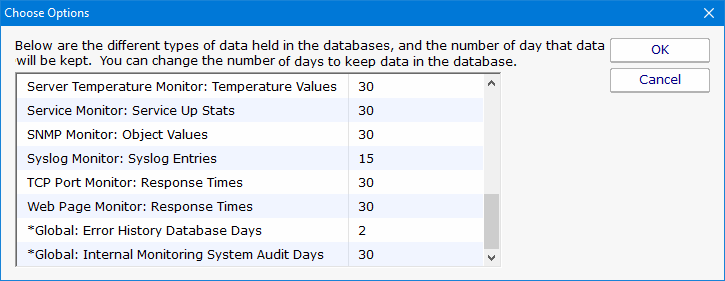 Database Cleanup Settings