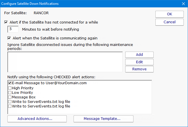 Configure Satellite Down Notification