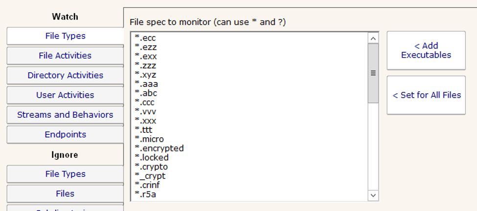 Add common ransomware file extensions